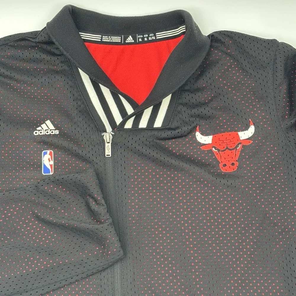 Adidas Chicago Bulls NBA Warm Up Jacket Mens XL Black Red Mesh Full Zip 6801W 14
